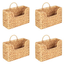 4X Handwoven Water Hyacinth Wall Magazine Holder - Hanging Organizer for Mail, Newspapers & Magazines, Boho Basket