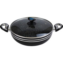 Sterling Ventures Marble Coated Non Stick Wok with Tempered Glass Lid 28CM Black