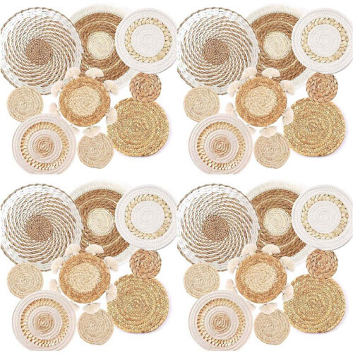 Conjunto com 36 Cestas de Parede Estilo Boho, Decoração de Cesta de Parede Suspensa, Decoração de Parede Estilo Boho com Vime e Junco Marinho