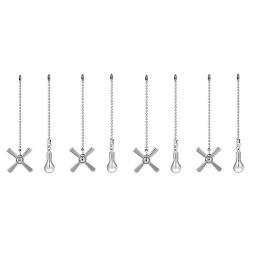 4sets Ceiling Fan Pull Chain Ornaments,Fan Pulls Extension Chains Set, Decorative Metal Light Bulb and Fan Cord