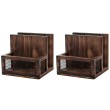 2X Farmhouse Multifunctional Napkin Holder Rustic Solid Burnt Wood & Diamond Metal Wire Mesh