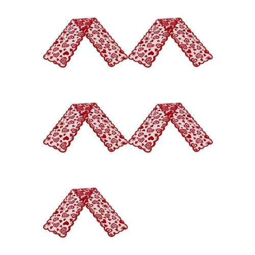 5X Valentines Day Decor Table Runner, 13 X 72Inch Red Lace Table Runner, Heart Table Runner