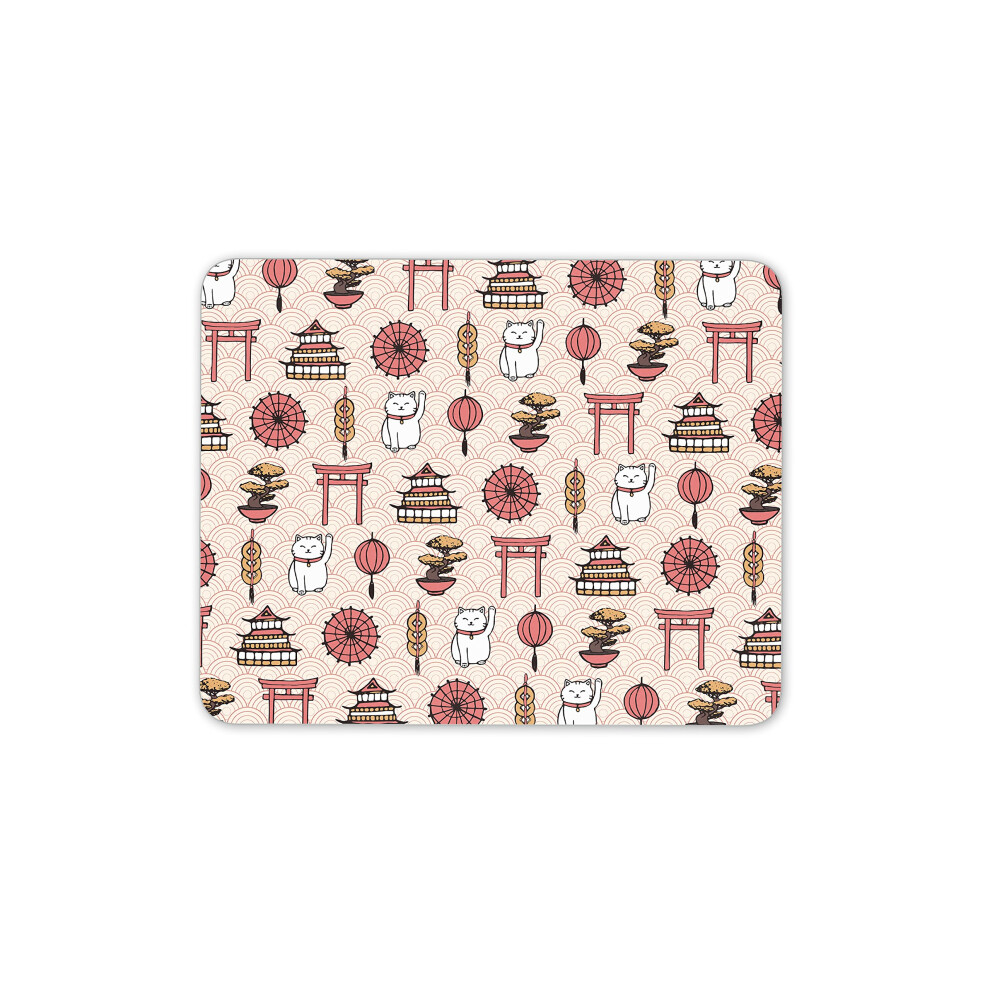 Destination Vinyl Ltd Japanese Theme Mouse Mat Pad - Lucky Cat Bonsai Lantern Fun Computer #13271 7625909288804