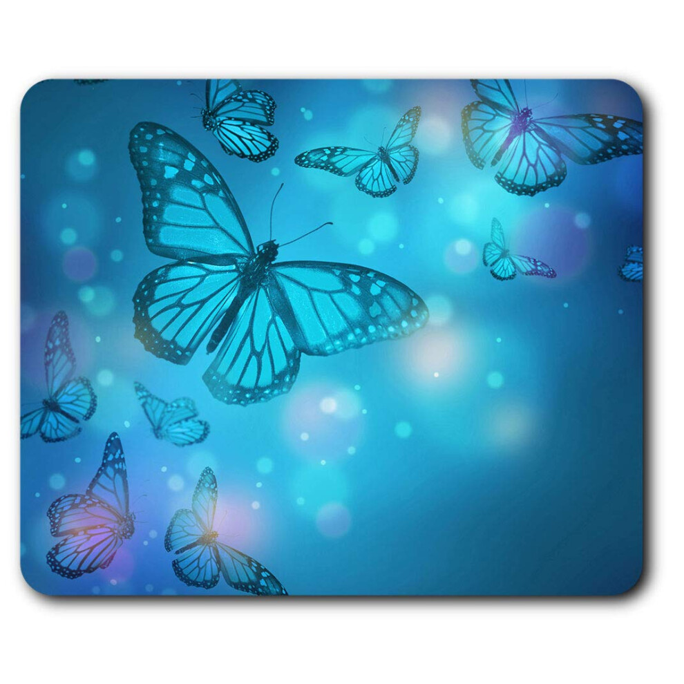 Glowing Butterflies Mouse Mat Pad Computer Pc Laptop Gaming Office Home Desk Accessory Gadget 2418 Blue 7625998863630