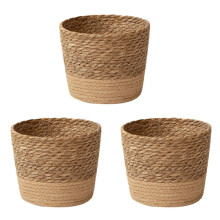 3X Straw Weaving Flower Plant Pot Wicker Basket Rattan Flowerpot Storage Basket Handmade Woven Planter Basket L