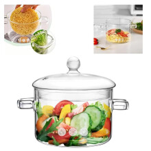 Glass Cooking Pots with Lids, 1600ml Heat-Resistant Borosilicate Glass Cooking Pan, Transparent Saucepan Stockpot with lid and Double Handles for