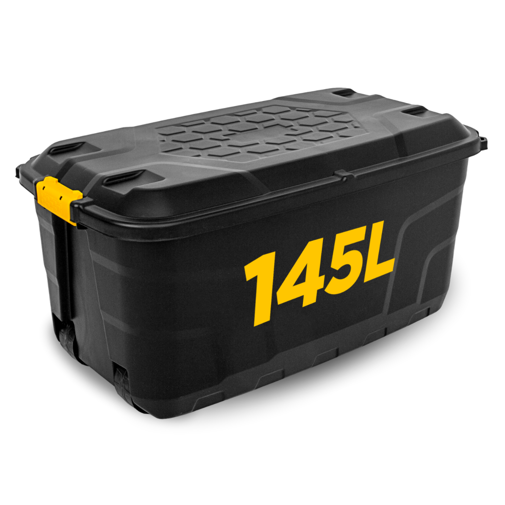 Novecrafto (145L, 1) Extra Large Storage Box On Wheels With Lid – Heavy-Duty Storage Box With Clip Lock Handles For Garage, Shed & Outdoor Black