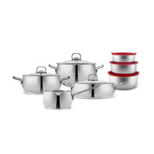 Karaca Stainless Steel Cookware Set 13-Piece, Saucepan, Pot Set, Induction Kitchen Cooking Set for Daily Cooking, Elegant Silver Finish Pots and Pans