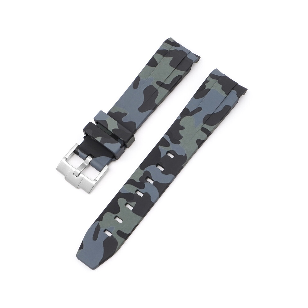 (Black) Strap For Rolex Black And Green Aquaman Arc Mouth Silicone 20MM Camouflage Strap