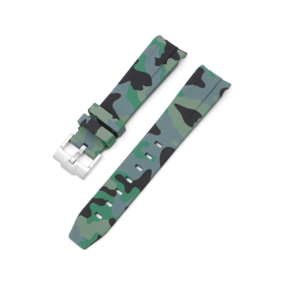(Green) Strap For Rolex Black And Green Aquaman Arc Mouth Silicone 20MM Camouflage Strap