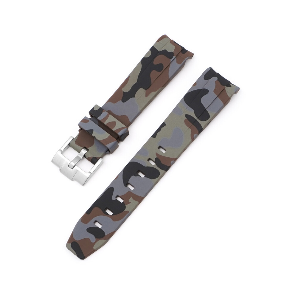 (Brown) Strap For Rolex Black And Green Aquaman Arc Mouth Silicone 20MM Camouflage Strap