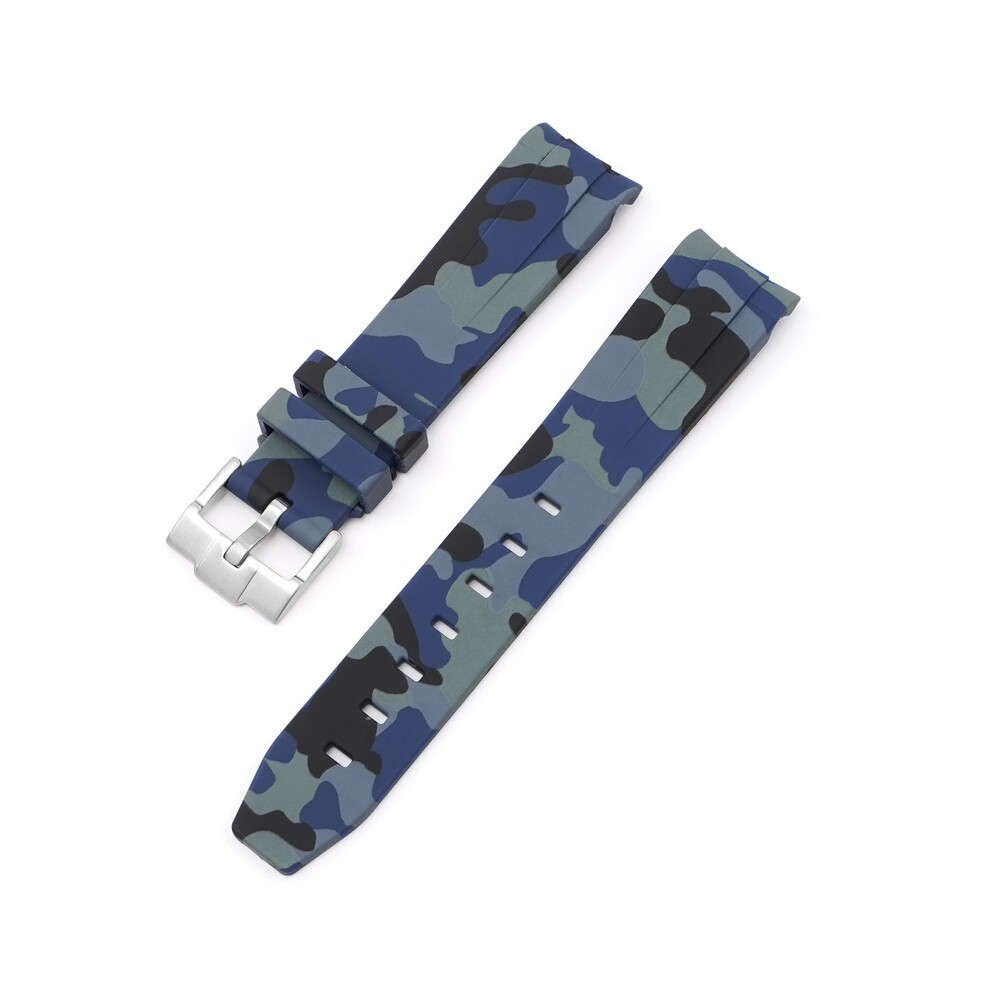 (Blue) Strap For Rolex Black And Green Aquaman Arc Mouth Silicone 20MM Camouflage Strap