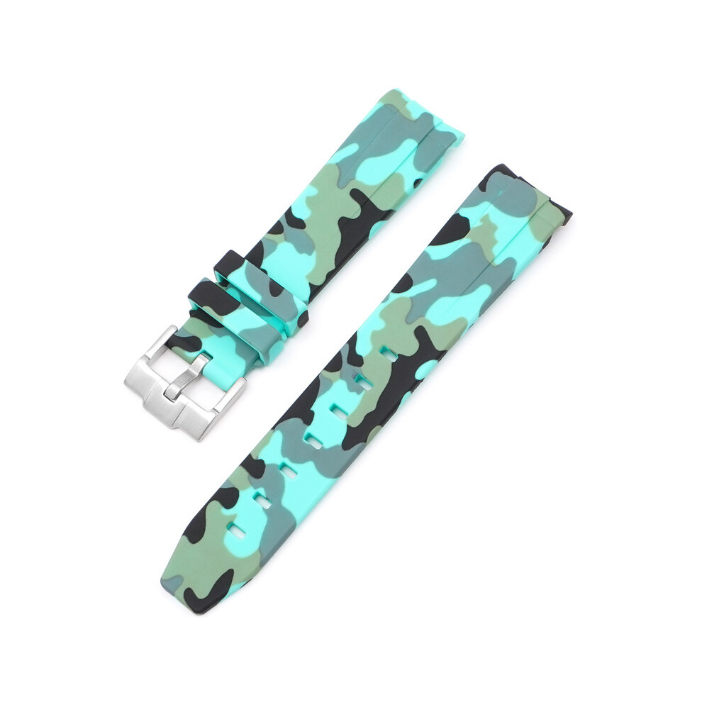 (Cyan) Strap For Rolex Black And Green Aquaman Arc Mouth Silicone 20MM Camouflage Strap