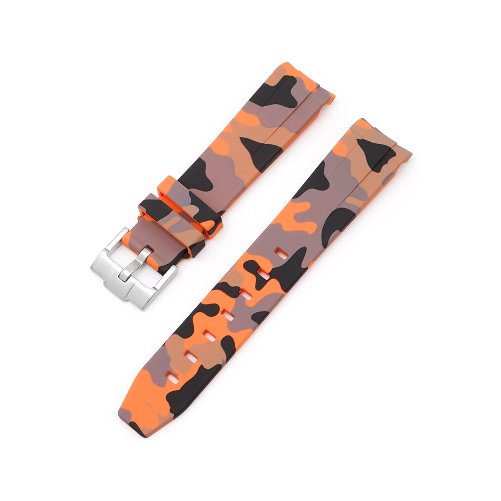 (Orange) Strap For Rolex Black And Green Aquaman Arc Mouth Silicone 20MM Camouflage Strap