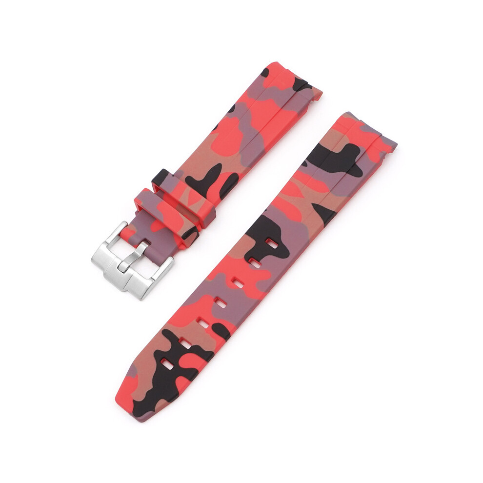 (Red) Strap For Rolex Black And Green Aquaman Arc Mouth Silicone 20MM Camouflage Strap