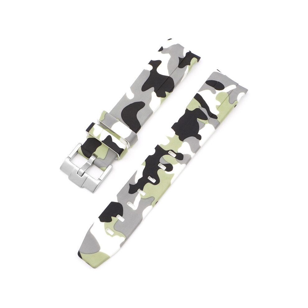 (White) Strap For Rolex Black And Green Aquaman Arc Mouth Silicone 20MM Camouflage Strap