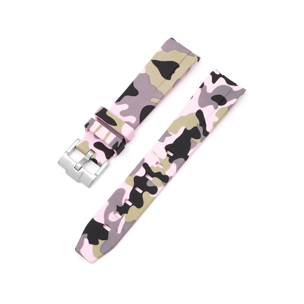(Pink) Strap For Rolex Black And Green Aquaman Arc Mouth Silicone 20MM Camouflage Strap