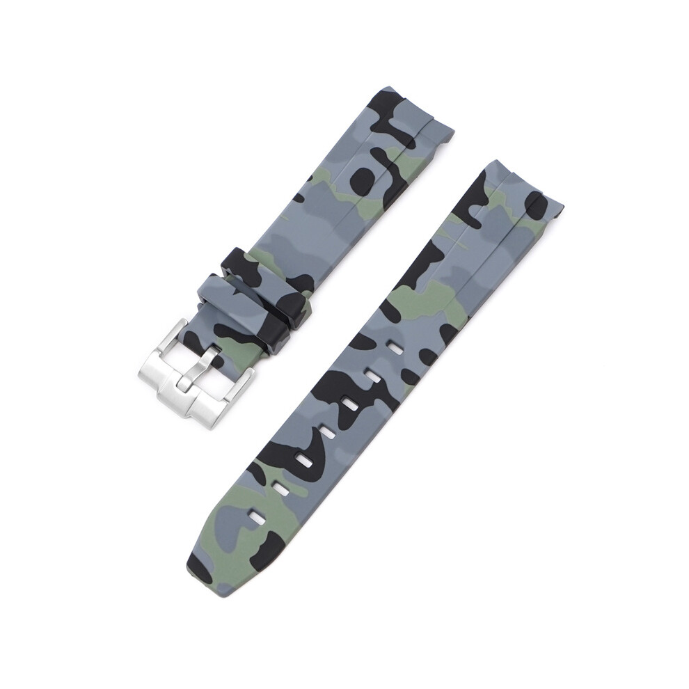 (Grey) Strap For Rolex Black And Green Aquaman Arc Mouth Silicone 20MM Camouflage Strap