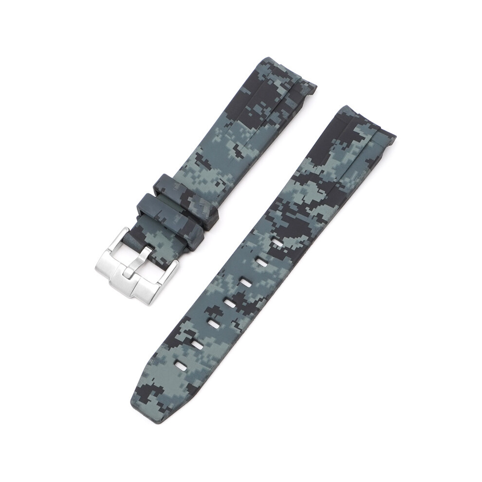 (Black) Strap For Rolex Black And Green Aquaman Arc Mouth Silicone Digital 20MM Strap