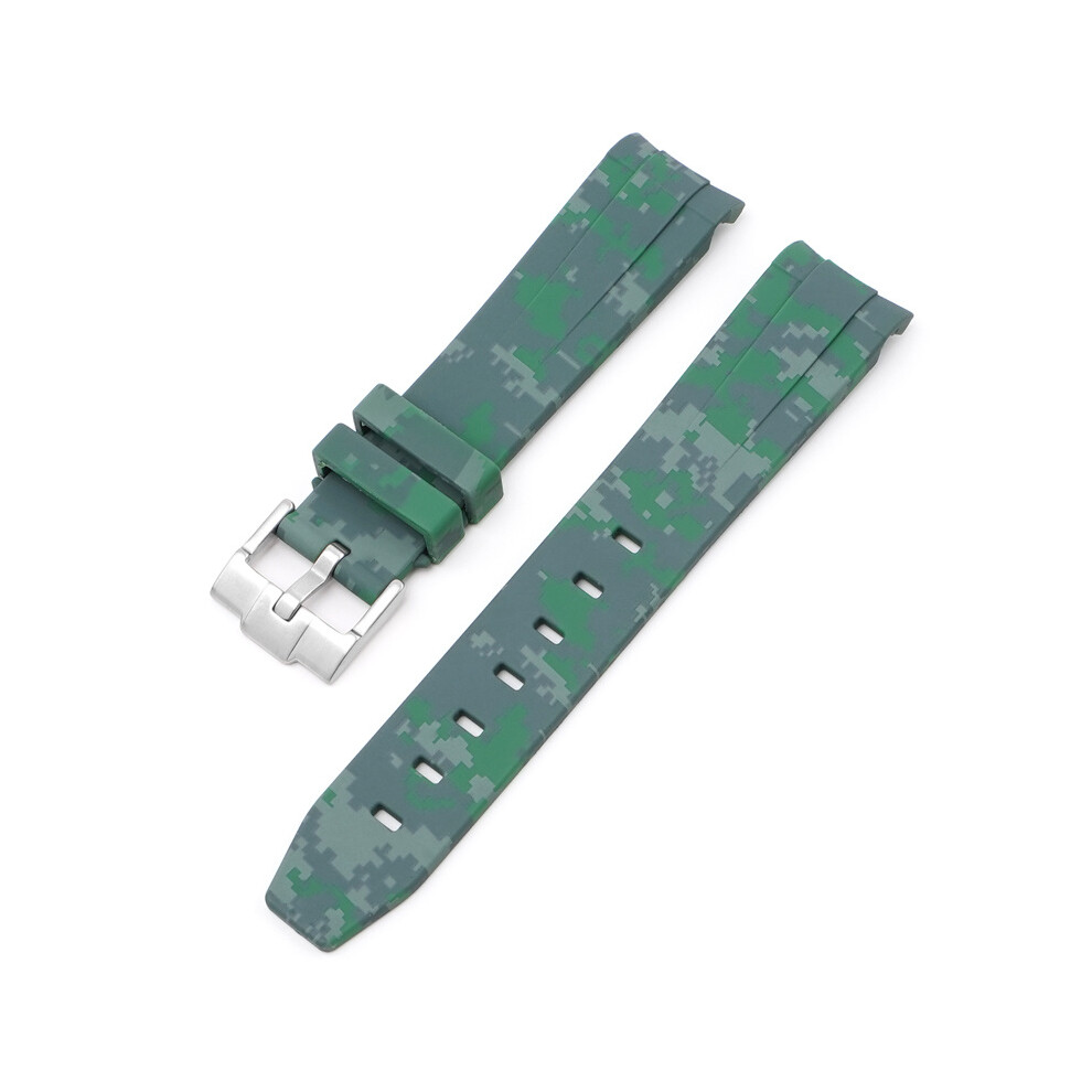 (Green) Strap For Rolex Black And Green Aquaman Arc Mouth Silicone Digital 20MM Strap