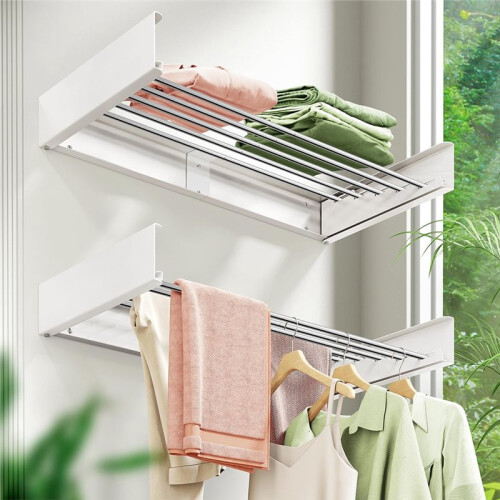 Wall Mounted Clothes Drying Rack Space-Saving, Foldable,Retractable Laundry Rack Foldbale Laundry Drying Rack Wall Mount 2