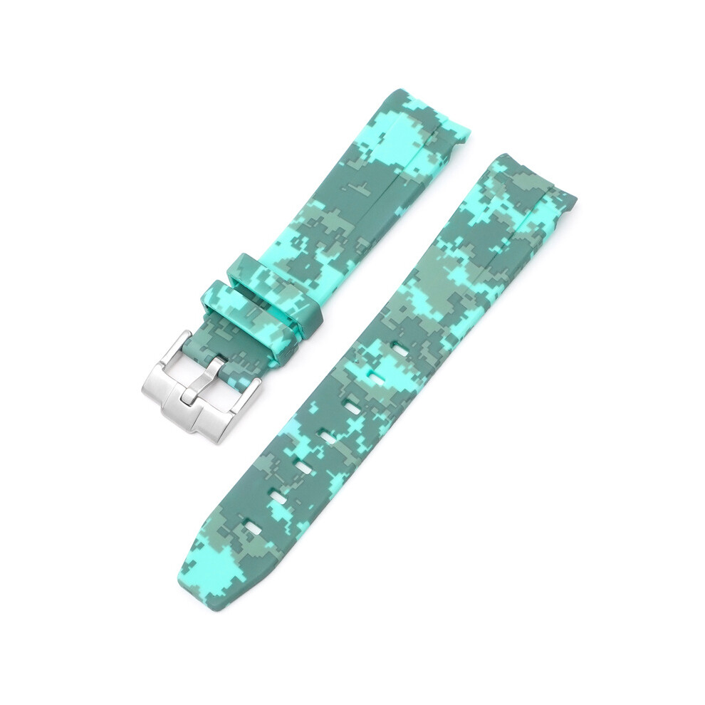 (Cyan) Strap For Rolex Black And Green Aquaman Arc Mouth Silicone Digital 20MM Strap