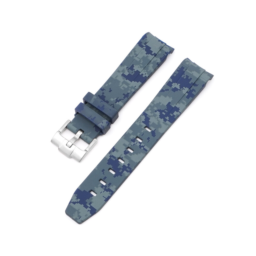 (Blue) Strap For Rolex Black And Green Aquaman Arc Mouth Silicone Digital 20MM Strap