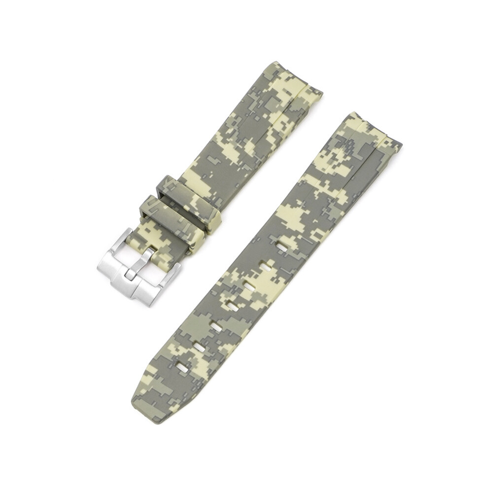 (Beige) Strap For Rolex Black And Green Aquaman Arc Mouth Silicone Digital 20MM Strap