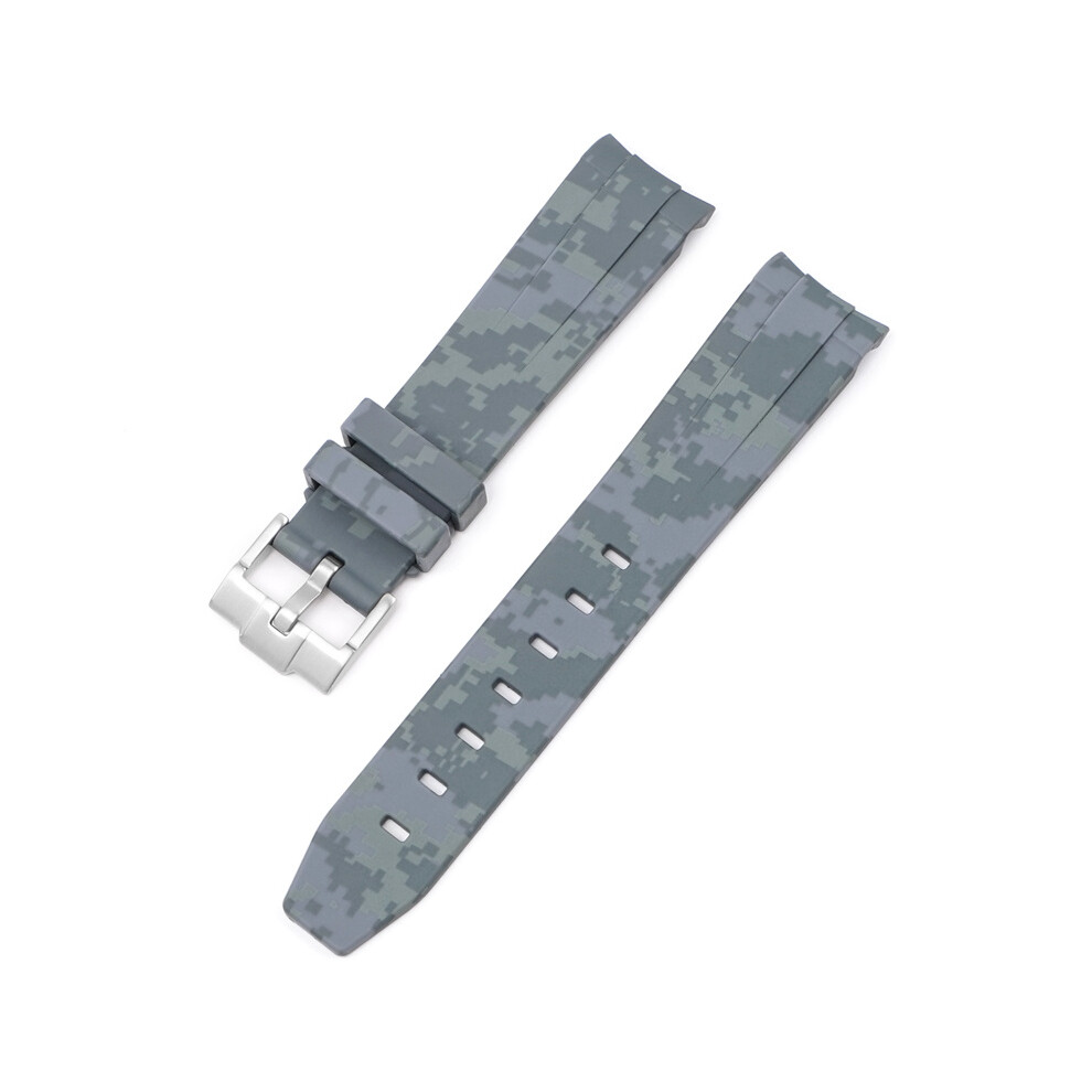 (Grey) Strap For Rolex Black And Green Aquaman Arc Mouth Silicone Digital 20MM Strap