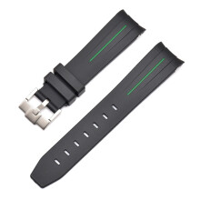 (Black Green Line, 21MM) 20/21/22mm Silicone Strap for Rolex Black & Green Aquaman Series - Arc Mouth Design