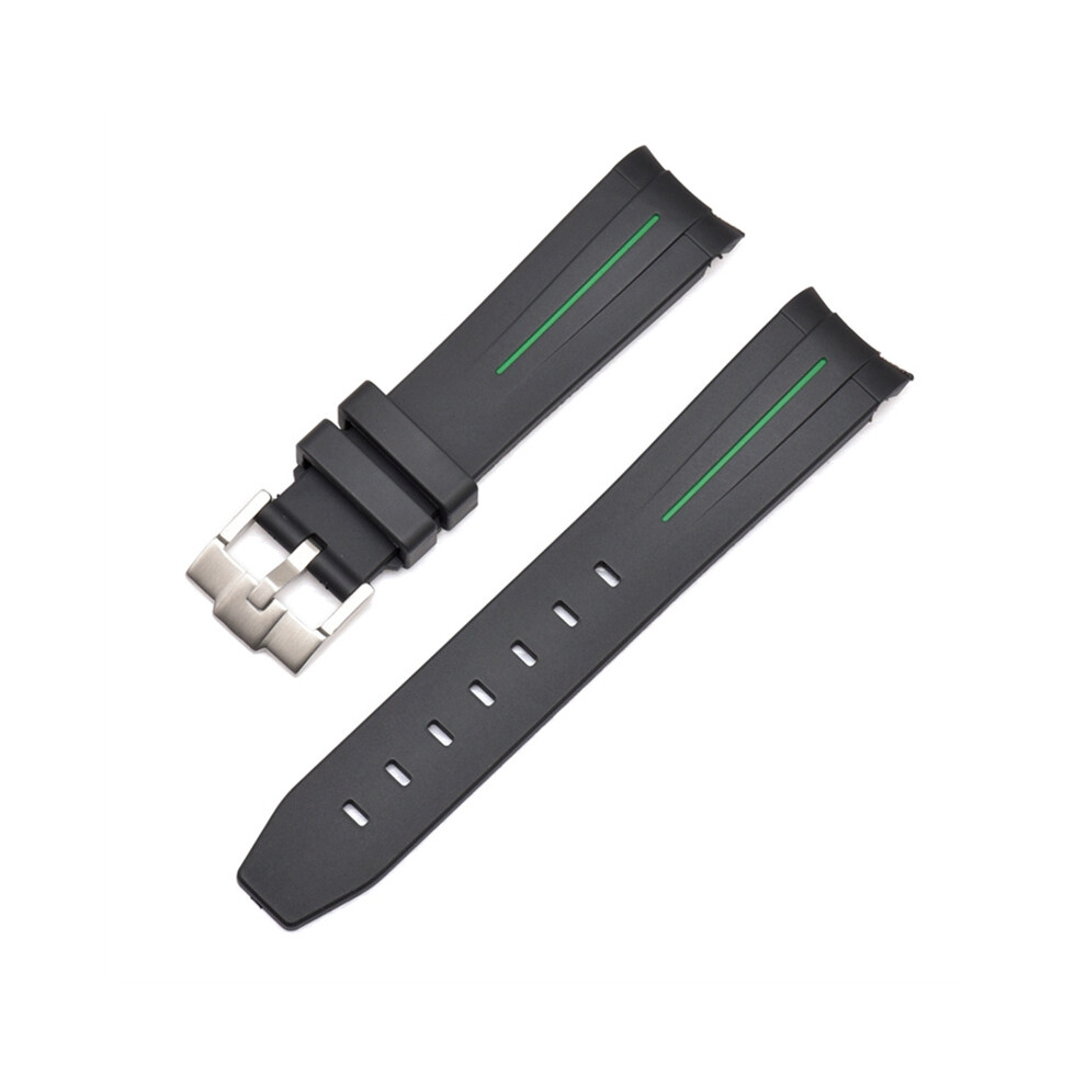 (Black Green Line, 20MM) 20/21/22MM For Rolex Black And Green Aquaman Series Strap Silicone Arc Mouth