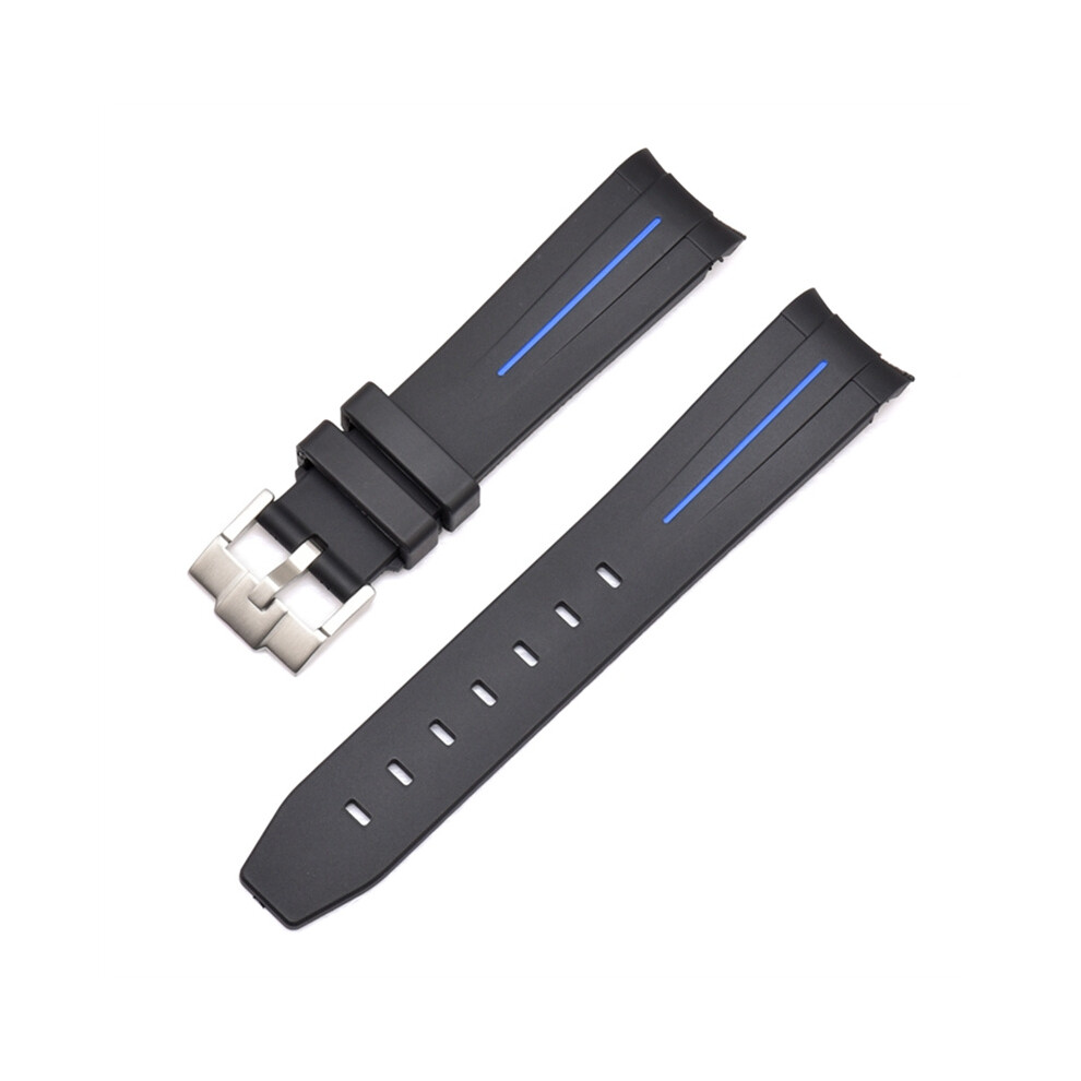 (Black Blue Line, 21MM) 20/21/22MM For Rolex Black And Green Aquaman Series Strap Silicone Arc Mouth