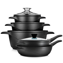 briebe Induction Cookware Set 10 Pieces, 3 Cast Aluminium Casseroles Dish + 2 Frying Pans, Non-Stick ILAG Granitec PFOA-Free, Set of Pots and Lids