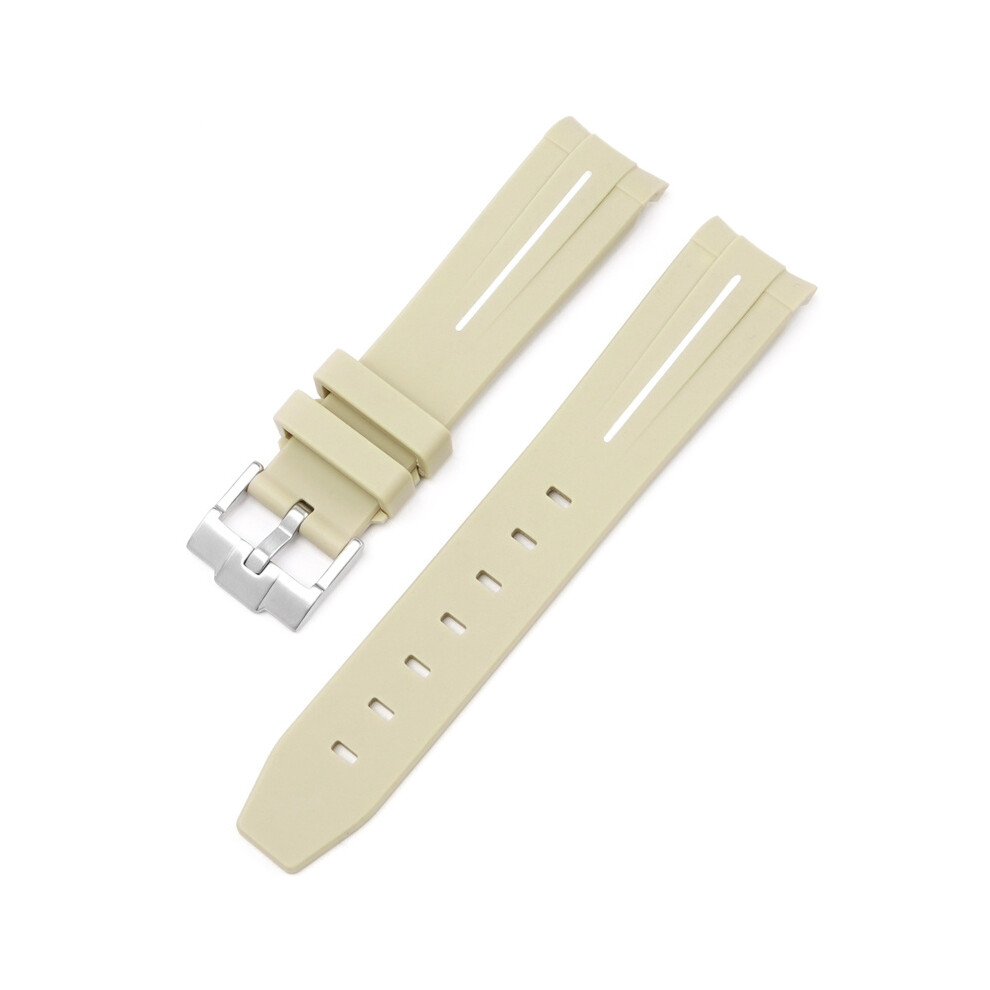 (Beige white line, 20MM) 20/21/22MM For Rolex Black And Green Aquaman Series Strap Silicone Arc Mouth