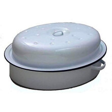 Large Size Falcon Enamel 30cm Oven Roaster Casserole Oval Roasting Tray White Tin Pan + Lid
