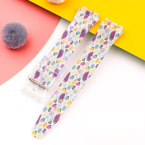 (Circles, 19MM) Silicone Strap For Swatch 17/19MM Trigeminal Printed Strap Silicone Accessory