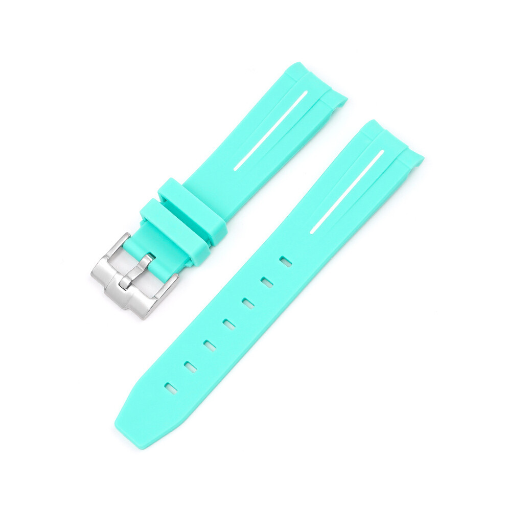 (Cyan white line, 20MM) 20/21/22MM For Rolex Black And Green Aquaman Series Strap Silicone Arc Mouth