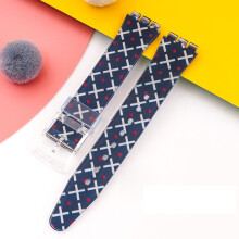 (Navy Blue, 19MM) Silicone Strap For Swatch 17/19MM Trigeminal Printed Strap Silicone Accessory