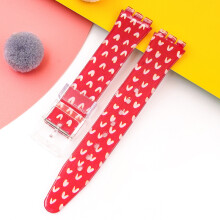 (Red And White, 19MM) Silicone Strap For Swatch 17/19MM Trigeminal Printed Strap Silicone Accessory