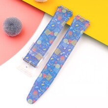 (Square Blue, 17MM) Silicone Strap For Swatch 17/19MM Trigeminal Printed Strap Silicone Accessory