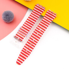 (Striped, 17MM) Silicone Strap For Swatch 17/19MM Trigeminal Printed Strap Silicone Accessory