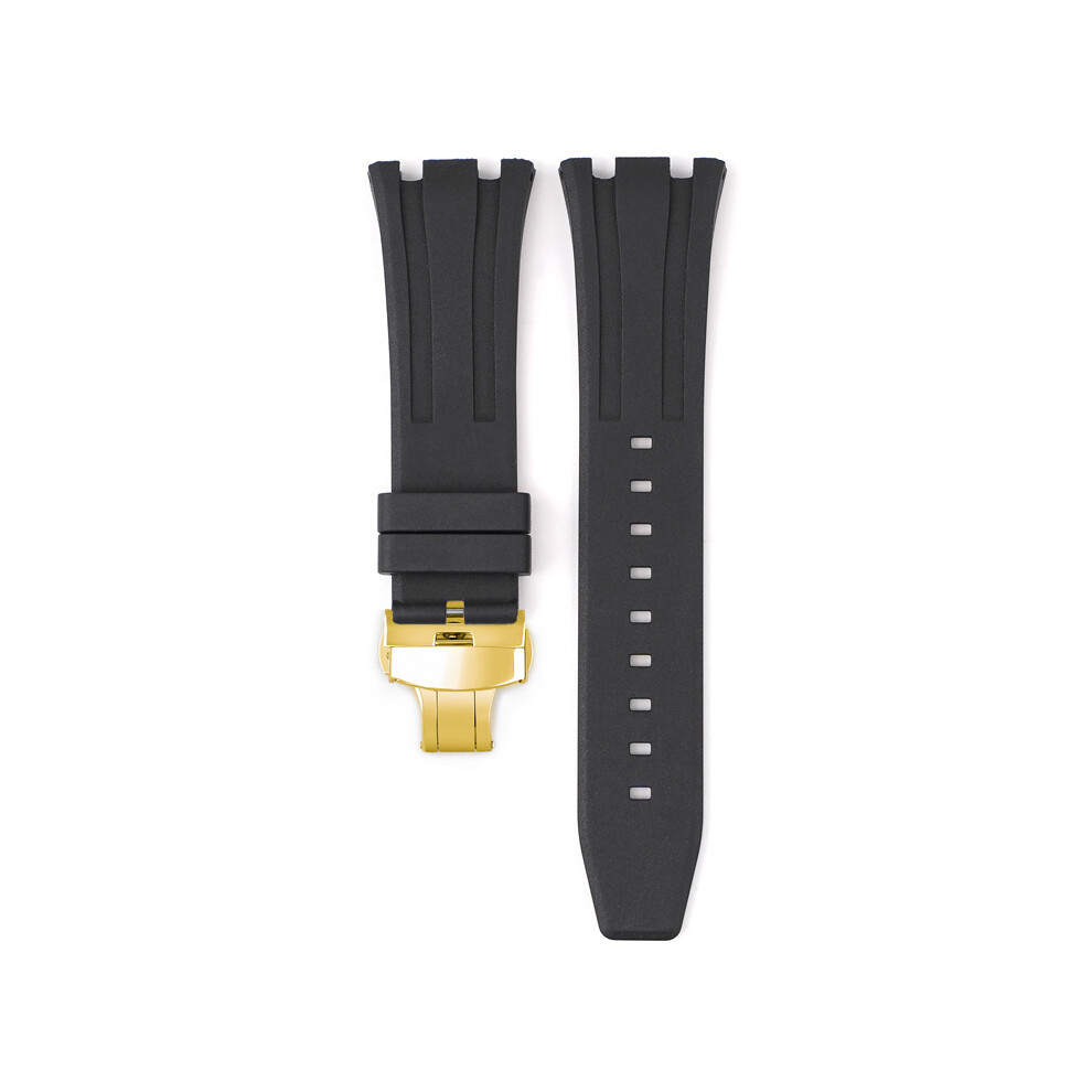 (Black) For Audemars Piguet Royal Oak 15500/15400/26331 Gold Butterfly Clasp Strap 26MM