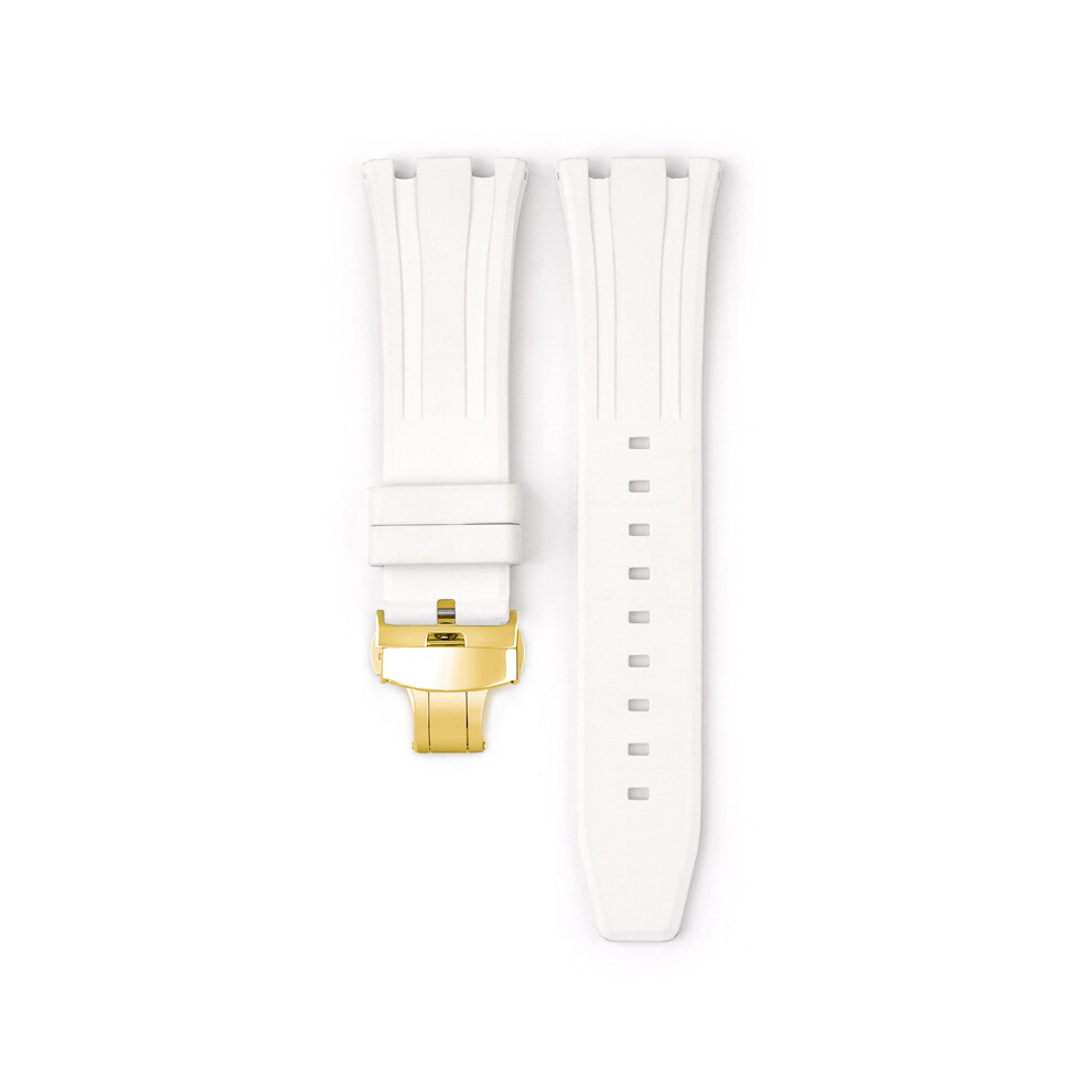 (White) For Audemars Piguet Royal Oak 15500/15400/26331 Gold Butterfly Clasp Strap 26MM