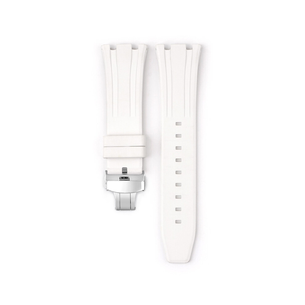 (White) For Audemars Piguet Royal Oak 15500/15400 Silver Butterfly Clasp Strap 26MM