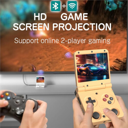 Flip V2 Handheld Video Game Console 128GB 3.5Inch IPS Screen Open Source Game Console -Compatible Game Pad Yellow 1