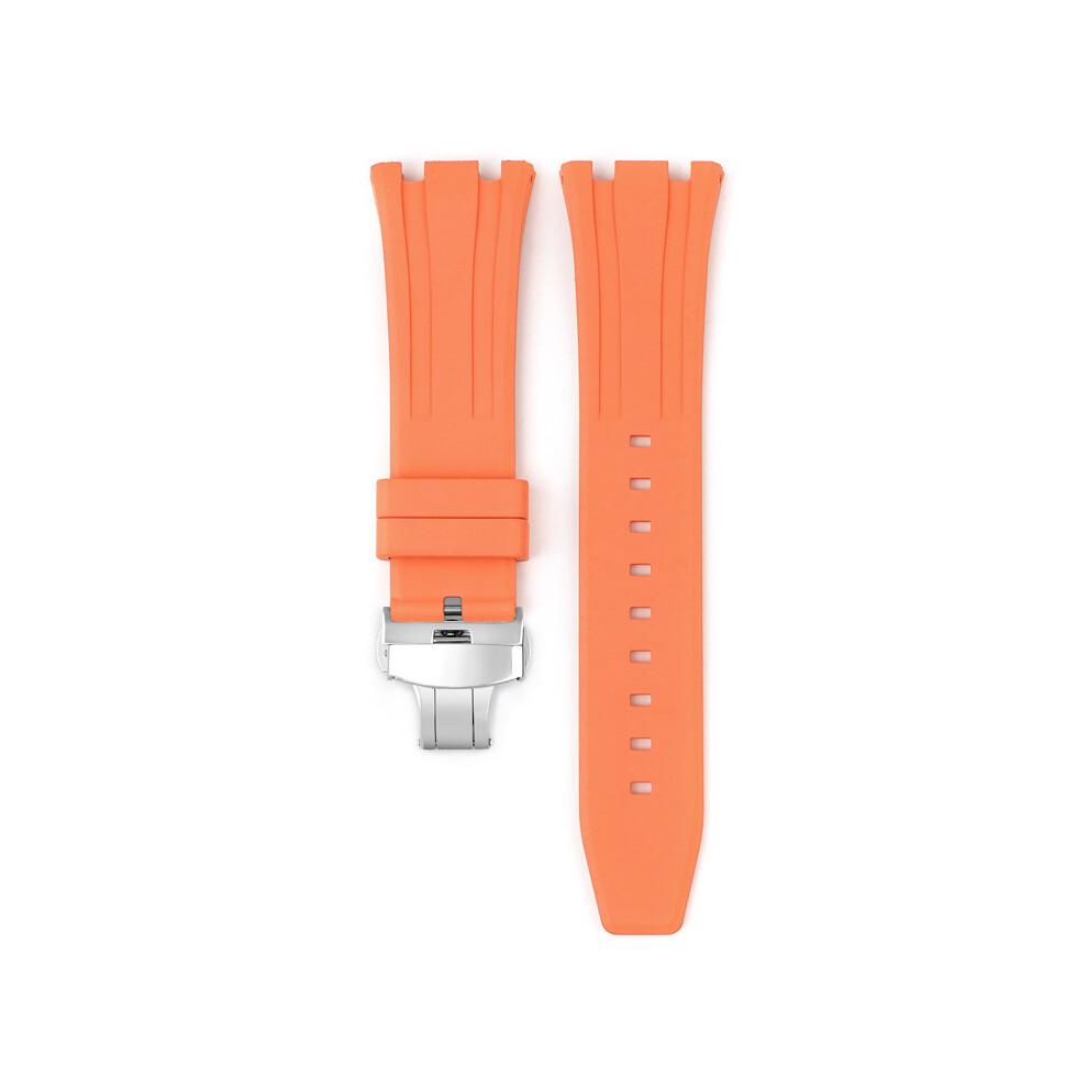 (Orange) For Audemars Piguet Royal Oak 15500/15400 Silver Butterfly Clasp Strap 26MM