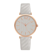 (Grey) Elegant Ladies Quartz Watch with Casual Leather Strap - Pointer Type