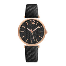 (Black) Elegant Ladies Quartz Watch with Casual Leather Strap - Pointer Type