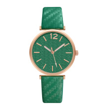 (Green) Elegant Ladies Quartz Watch with Casual Leather Strap - Pointer Type