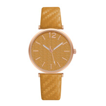 (Yellow) Elegant Ladies Quartz Watch with Casual Leather Strap - Pointer Type